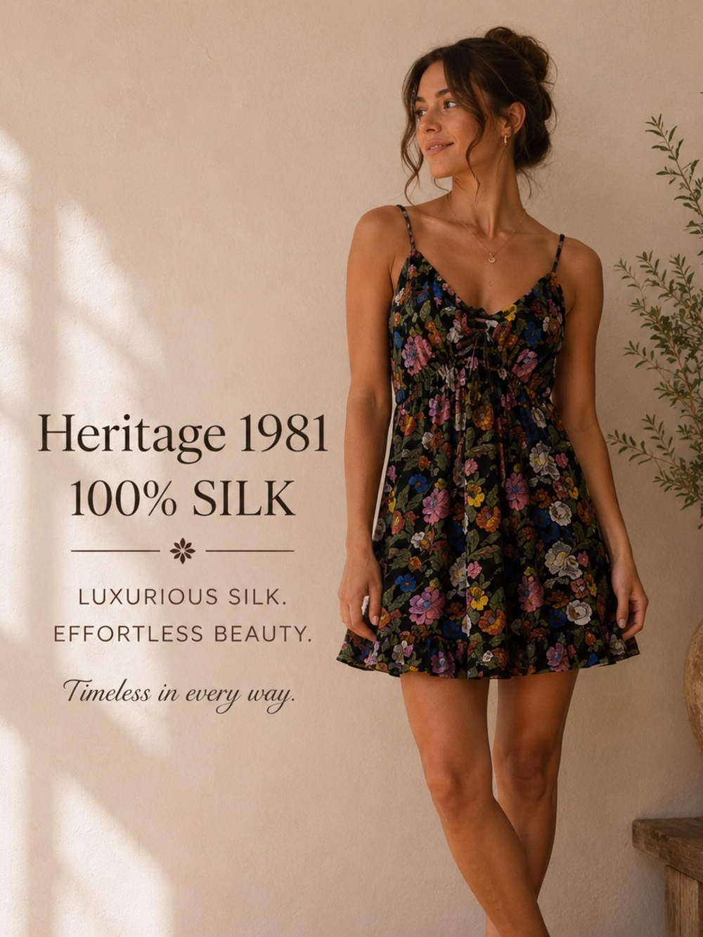 Heritage 1981 100% SILK Floral Slip Dress  Boho Feminine Romantic
